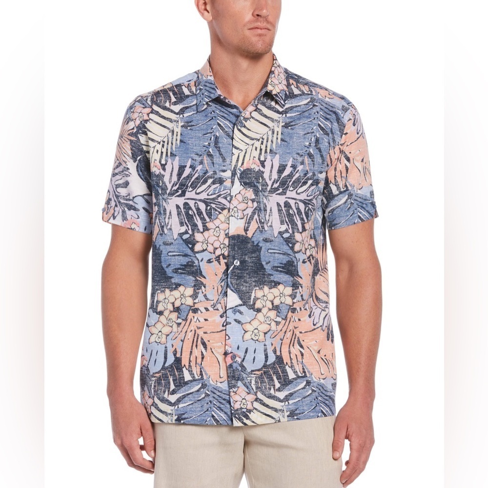 Cubavera Men's Tropical Print Shirt Sz XXL 65% Linen 35% Cotton